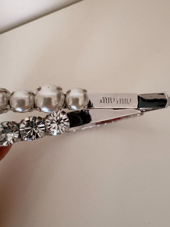 Miu Miu Silver Crystal Pearl Double Headband